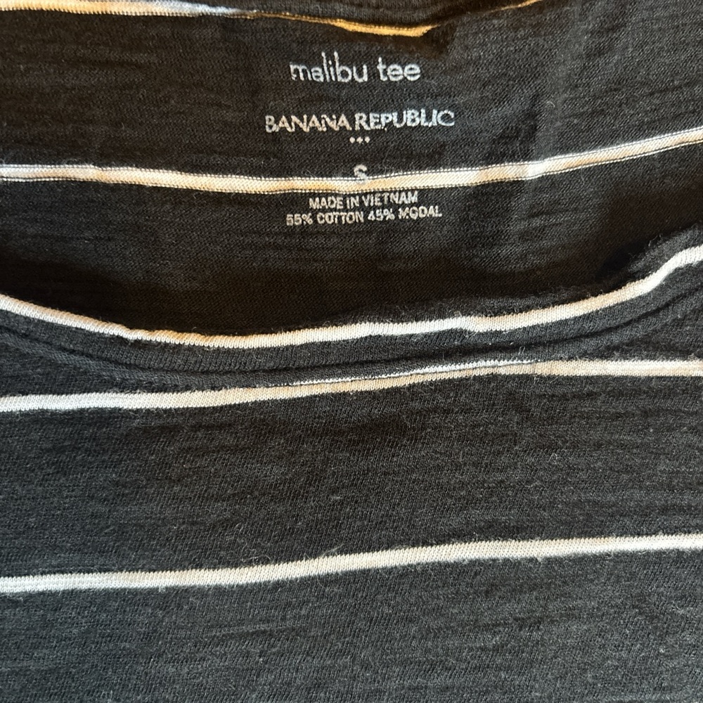 Banana Republic Black and White Striped Short Sleeve Tee